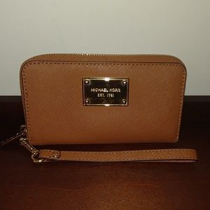 Michael Kors Saffiano Leather Wallet in Luggage